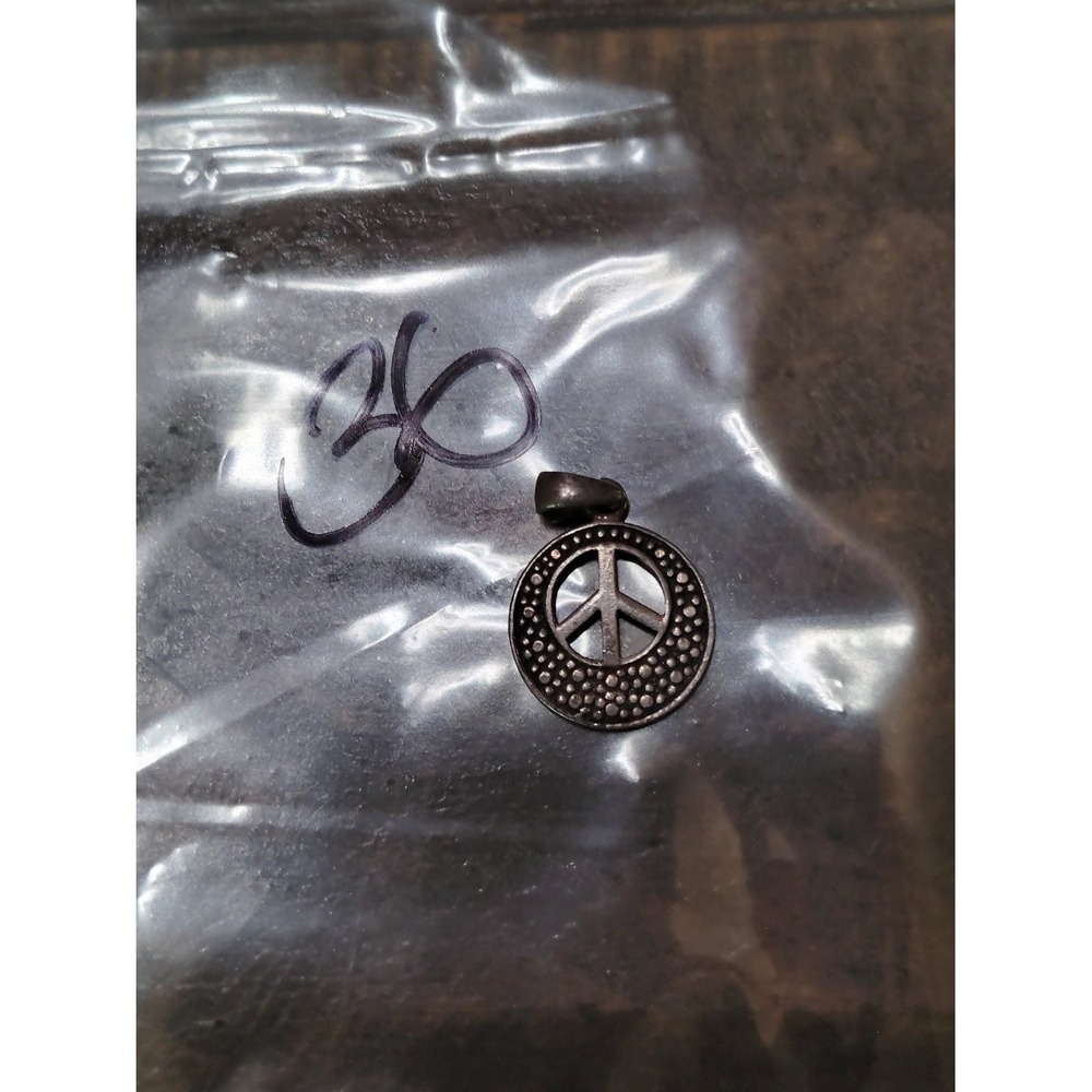 Antiqued Silver Peace Sign Round Pendant Charm Dotted Texture Boho